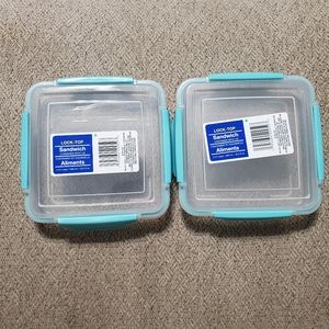 Set of 2 Blue Lock-Top Reusable Sandwich Containers w Lids 4 Clips 2.31 Cups